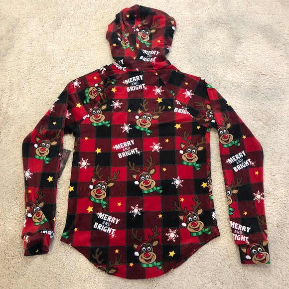 NWT No Boundaries Women's "Merry & Bright" Christmas Plush Pullover Hoodie - Picture 8 of 14